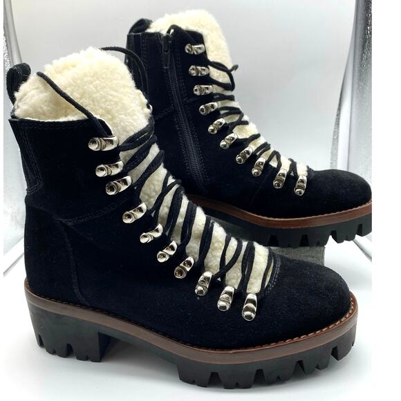 Jeffrey Campbell Culvert Black Suede Sherpa lining Combat Boot - Black 5.5 - Picture 1 of 9